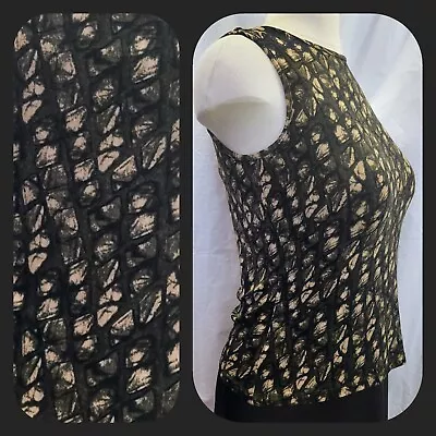 GEORGE SLEEVELESS TOP Tank Top BLACK & TAN Shell SPANDEX Sz Small 4-6 W/Stretch • $11