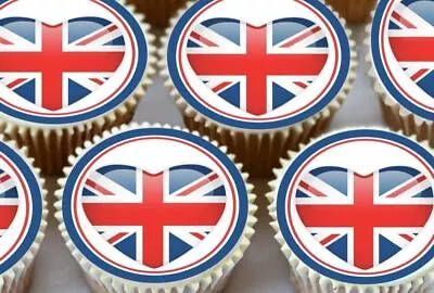 Union Jack Hearts Edible Cupcake Toppers Decorations 3810 • £2.99
