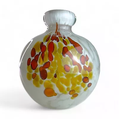 Vintage Mdina Signed Speckled Bud Vase MCM Maltese Art Glass Brown Orange Yellow • £16
