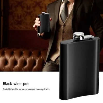 Stainless Steel Smooth Black Gloss Finish Hip Flask 8oZ Present XMAS Gift Vodka • £4.95