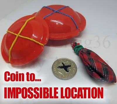 Coin Vanish To Impossible Location 4 Disks 1 Bag Lightning Magic Trick Band Box  • £4.99