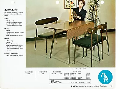 Spartan Dinette Sales Card Flyer Mid Century Modern Kitchen Furniture 1950's • $8.95