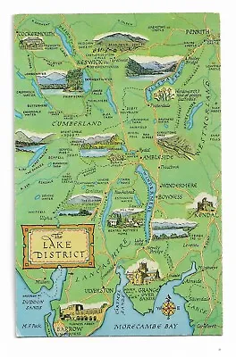 The Lake District Map Vintage Postcard • £0.99