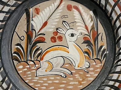 Mexican Tonala Folk Art Burnished Barro Brunido 15  Platter Wall Plate Dish Deer • $34.99