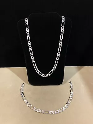 925 Sterling Silver Figaro Chain Necklace 18 20 22 24 26 28 30 & Bracelet 8  SET • $95