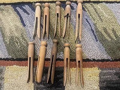 Vintage Antique Wooden Wire Clothespins Primitive Laundry Clothes Pins Lot 2 • $40