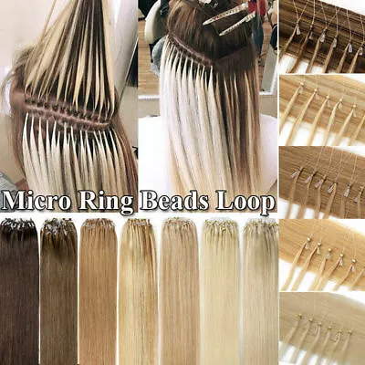 Micro Ring Beads Loop Tip Link Remy Indian Human Hair Extenisons Straight HairUS • $38