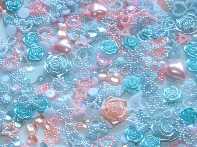 £2.99 • Buy Shabby Chic Pink Blue White 250pcs Faux Half Pearls Shapes Bows Hearts Flowers