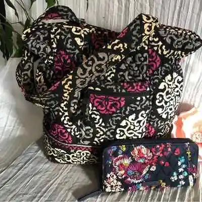 VERA BRADLEY Lot Of 2 Canterberry Magenta Tote Purse & Midnight Flowers Wallet • $32