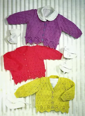 Baby Girls Scalloped Edge Cardigan Raglan V Crew Neck KNITTING PATTERN 16 - 26  • £2.15