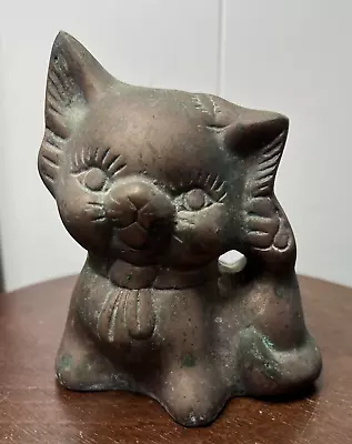 Vintage Solid Brass Cat Kitty Piggy Bank Lots Of Patina! Made In Korea • $31.96