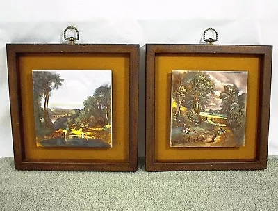 Vintage Wood Frame Picture Tile 10  Farm Setter Animals Bridge Boy Sheep Woman • $40