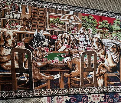 Vintage Tapestry Velvet Wall Hanging Dogs Playing In Pocker W/ Tassels 71 X46  • $49.99