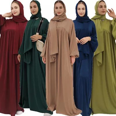 Ramadan Abaya Women Muslim Maxi Dress With Scarf Kaftan Kaftan Turkey Loose Robe • $79.82