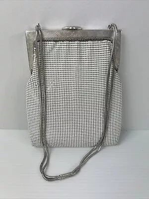 Vintage OROTON White Glomesh And Silver Accents Snakechain Clutch Fits Iphone • $59