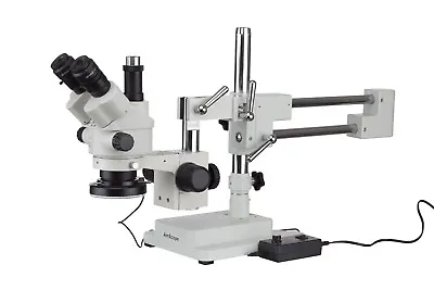 AmScope 3.5X-90X Simul-Focal Stereo Zoom Microscope On Boom Stand + LED Ring Lig • $1095.48