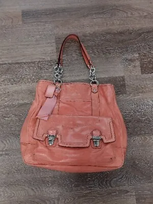 Coach 17924 Poppy Camellia Leather Pushlock Tote Shoulder Handbag ~ Salmon Pink • $29.99