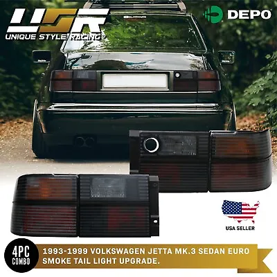 DEPO 4 Piece OE Euro Style Smoked Rear Tail Lights For 93-99 VW Jetta Mk3 3 III • $129.93