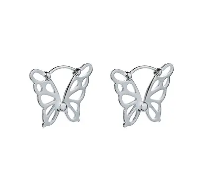 2Pcs Sterling Silver Plated Huggie Hoop Earrings Hollow Butterfly Women Gift H9 • $4.95