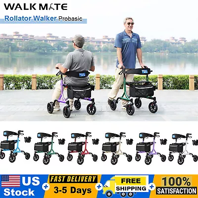 Rollator Walker For Seniors 8  Wheels Seat Padded Backrest Mobility Walking Aid • $117.99