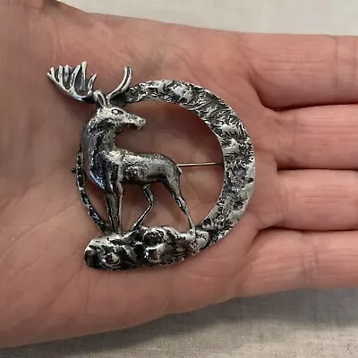 830s Silver Moose Brooch Signed S&S Outdoor Hunting Nature Animal Unpolished • $54.99