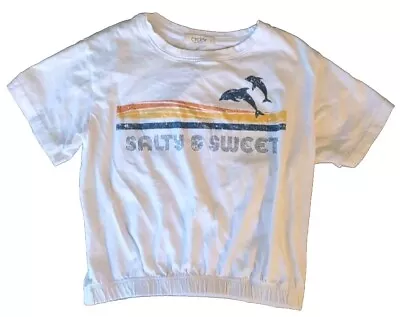 Salty &Sweet Crop Top Tee Teen Elastic Bottom Retro Beachy Shirt Small • $15