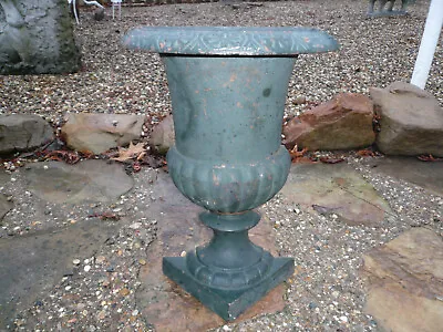Unique Old Flat Back Vintage Cast Iron Hanging Urn Garden Wall Old Green Paint • $234.99