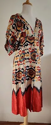 ISABEL MARANT Silk-Crepe A-line Dress In Tribal Aztec Print Red Suits 8-10 • $175