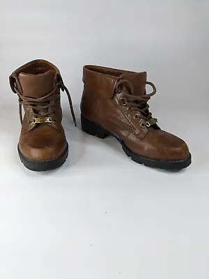 Earth Boot Women 7.5 Brown Leather Ankle Round Toe Lace Up Booties Village 2 • $34.95