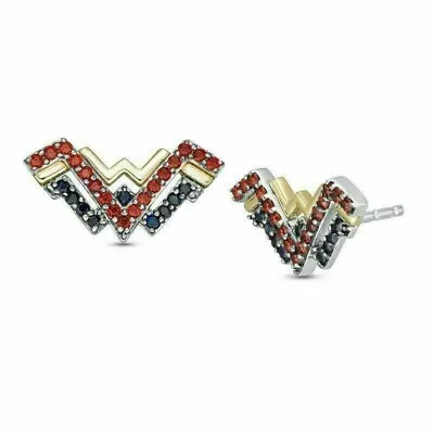 1Ct Round Simulated Red Garnet Wonder Woman Stud Earrings Two Tone Gold Plated • $46.16