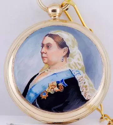 Antique 18k Gold Hand Painted Enamel Pocket Watch Queen Victoria Portrait C1890 • $11411.88