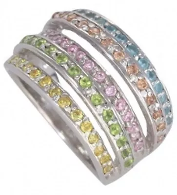 Excl. Multi Row Ring Zirconia Multicolor 925 Silver Various Sizes • $45.73