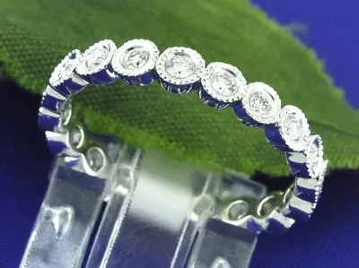 0.55 Ct 14k Solid White Gold Eternity Natural Diamond Ring  Millgrain On Bezel • $505.75