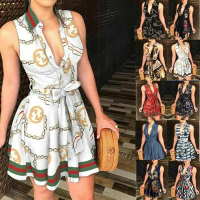 $19.93 • Buy Women Boho V Neck Floral Ladies Summer Beach Holiday Party Sundress Midi Dress