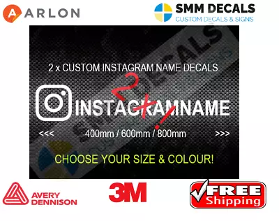 2 X INSTAGRAM NAME Stickers / Decals  Weatherproof! 400mm / 600mm / 800mm (W) • $8