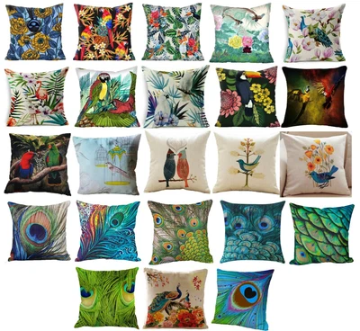 £7 • Buy BIRDS PARROTS PEACOCKS COLOURFUL DESIGNS Quality Cushion Covers UK