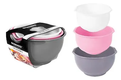 £7.99 • Buy 3 Piece Mixing Bowl Set Non-Slip Baking Cooking 3 Sizes Pack Pink Grey White