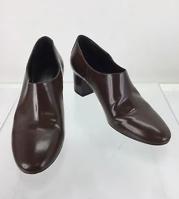 Via Spiga Brown Leather Pointed-Toe Block Heel Slip-On Booties Size 6.5 • $20