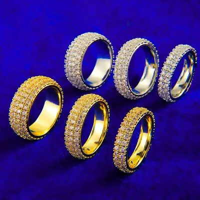 Mens Paved 24k Gold 925 Silver 2-4 Row Blinged Out Flooded Ice Hip Hop Rings • $37.98