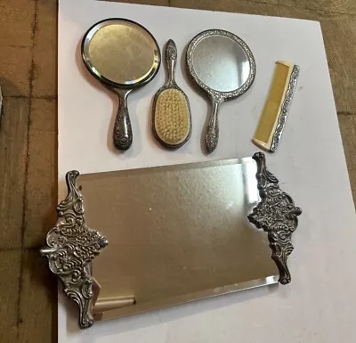 Victorian Silver Art Co Tray W/WM Rogers & Son Vanity Set Brush Comb Mirror • $39.95