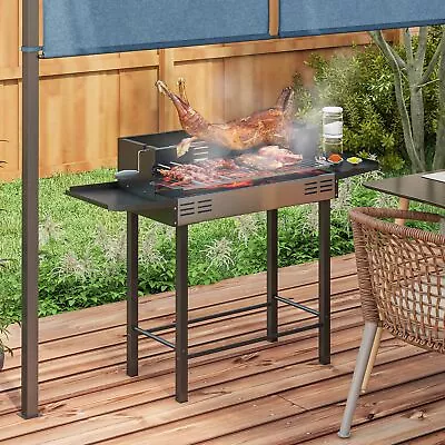 Charcoal BBQ Rotisserie Grill Roaster W/ 3-Level Grill Grate & Foldable Shelves • £51.99