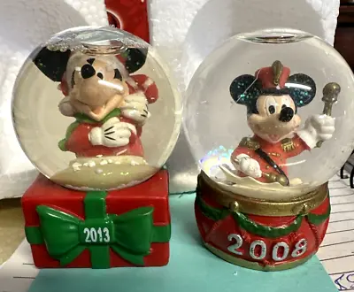 Disney Mickey Mouse JC Penney Christmas Mini Snow Globes TWO 2008 And 2013 • $16.50