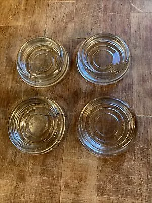 4 Vintage Clear Glass Caster Cup Coasters Ring Pattern 3” Round Candle • $6