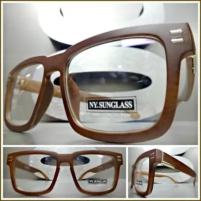 Men's CLASSIC VINTAGE RETRO Style Clear Lens EYE GLASSES Faux Wood Wooden Frame • $19.99