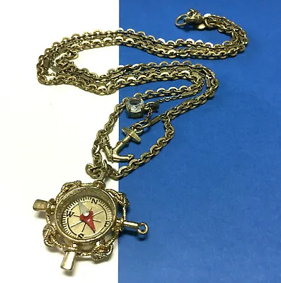 J. CREW Gold Nautical Charm NECKLACE Compass Anchor Crystal Layering H226m • $35