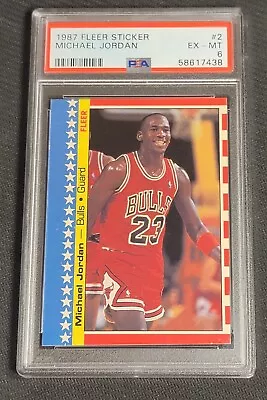 1987 FLEER STICKER MICHAEL JORDAN #2 PSA 6 Chicago Bulls HOF  • $81.99