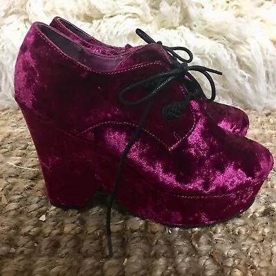 Urban Outfitters Ecote Purple Velvet Platform Wedge Laced Shoes 7 • $40