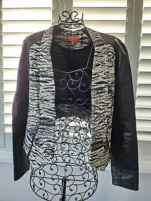 EUC Designer Manning Cartell Zabra Print Leather Sleeve Jacket Size 8 • $19