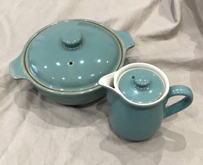 Denby Stoneware Manor Green 1 3/4 Pint Lidded Casserole Dish & 3/4 Pint Jug • £5