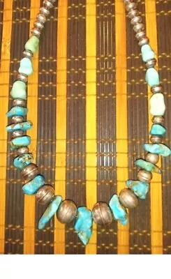Turquoise Necklace Vintage Navajo With Silver Beads • $375